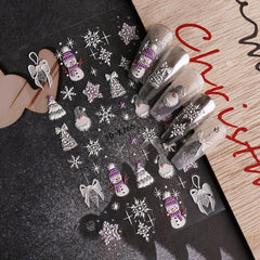 5D Embossed Christmas Nail Art Stickers Snowflake Snowman Decals