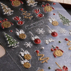 5D Embossed Christmas Nail Art Stickers Snowflake Snowman Decals