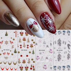 5D Embossed Christmas Nail Art Stickers Snowflake Snowman Decals