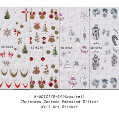 5D Embossed Christmas Nail Art Stickers Snowflake Snowman Decals