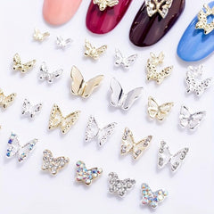 30pcs Rhinestone Butterfly Nail Charms 3D Nail Art Accessories