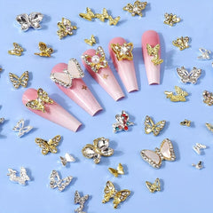 30pcs Rhinestone Butterfly Nail Charms 3D Nail Art Accessories