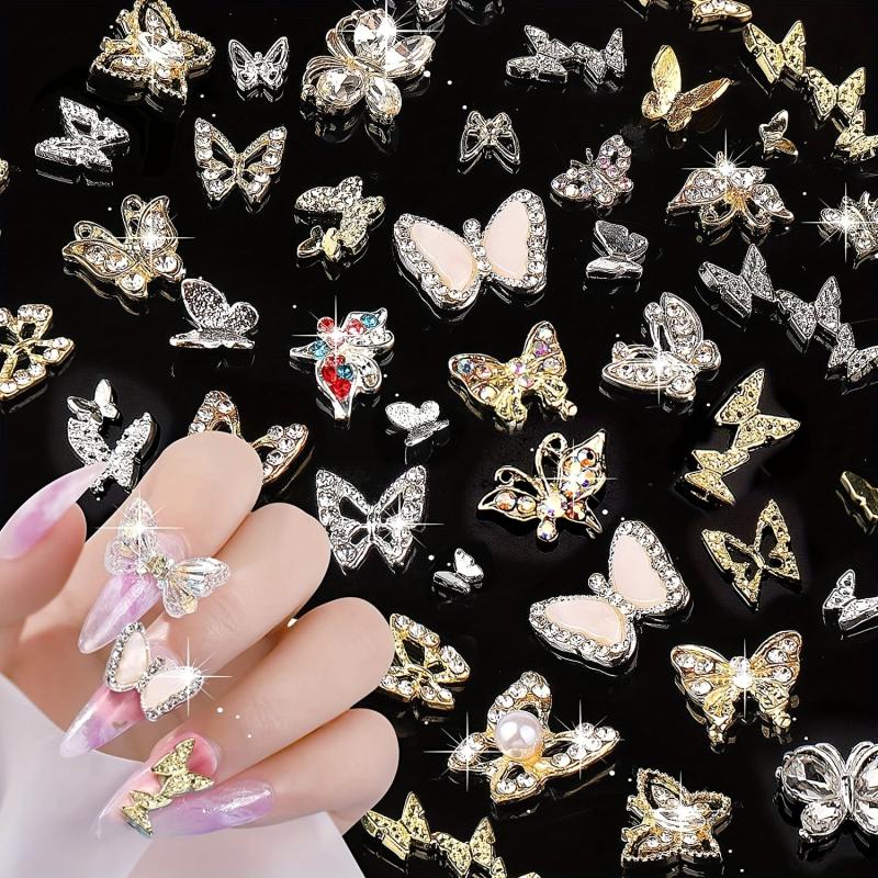 30pcs Rhinestone Butterfly Nail Charms 3D Nail Art Accessories