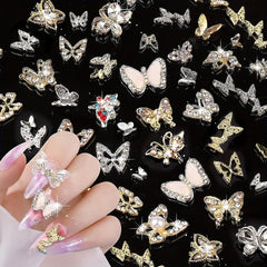 30pcs Rhinestone Butterfly Nail Charms 3D Nail Art Accessories