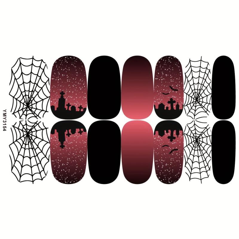 Halloween Full Wrap Nail Art Strips Pumpkin Spider Bat Ghost Nail Polish Strip