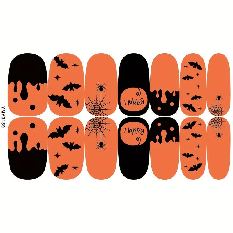 Halloween Full Wrap Nail Art Strips Pumpkin Spider Bat Ghost Nail Polish Strip