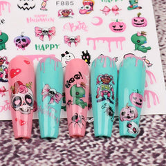 10 Halloween Nail Art Stickers Skull Ghost Pumpkin Spider Self Adhesive