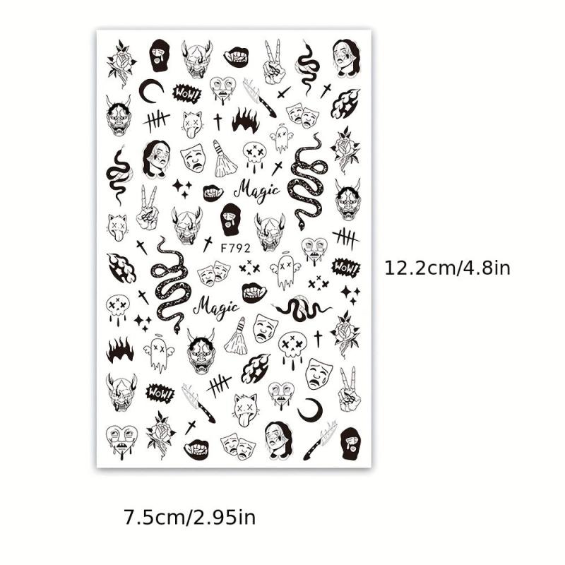 10 Halloween Nail Art Stickers Skull Ghost Pumpkin Spider Self Adhesive