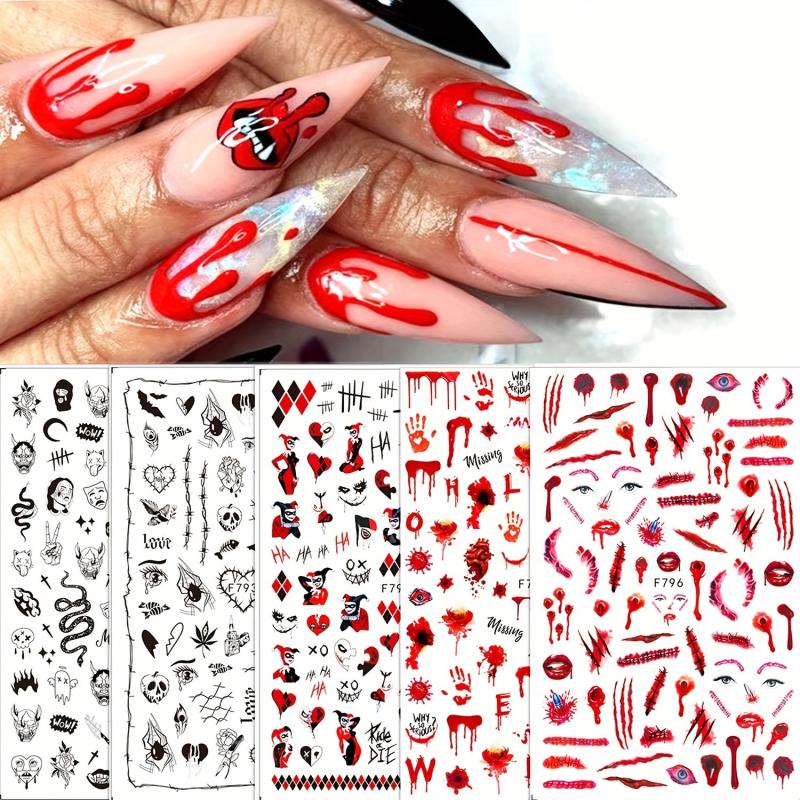 10 Halloween Nail Art Stickers Skull Ghost Pumpkin Spider Self Adhesive
