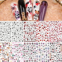 10 Halloween Nail Art Stickers Skull Ghost Pumpkin Spider Self Adhesive