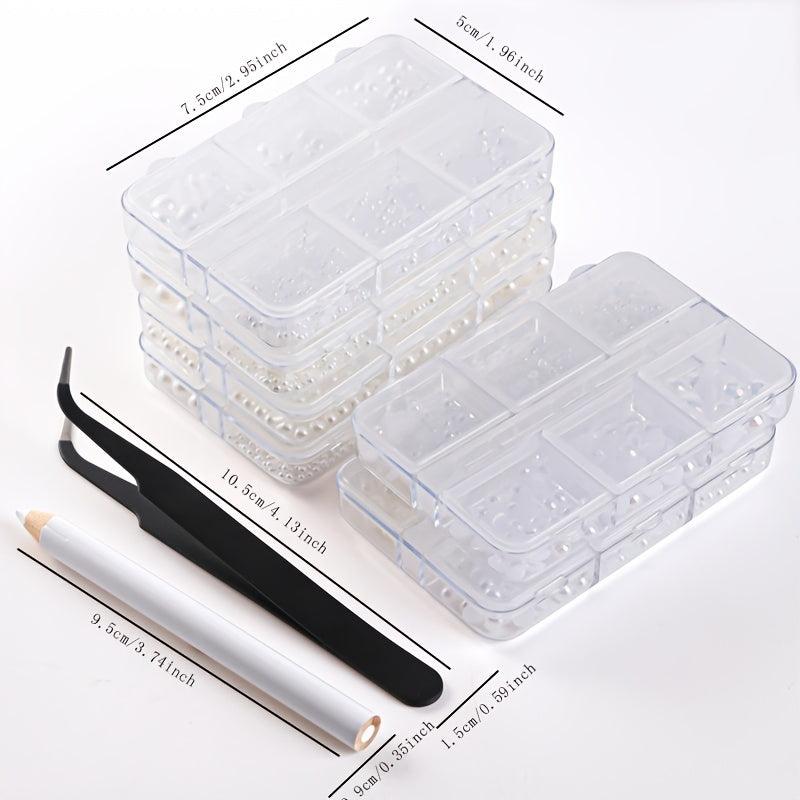 6 Boxes Nail Pearls Set With Tweezers And Drill Pen