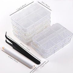 6 Boxes Nail Pearls Set With Tweezers And Drill Pen