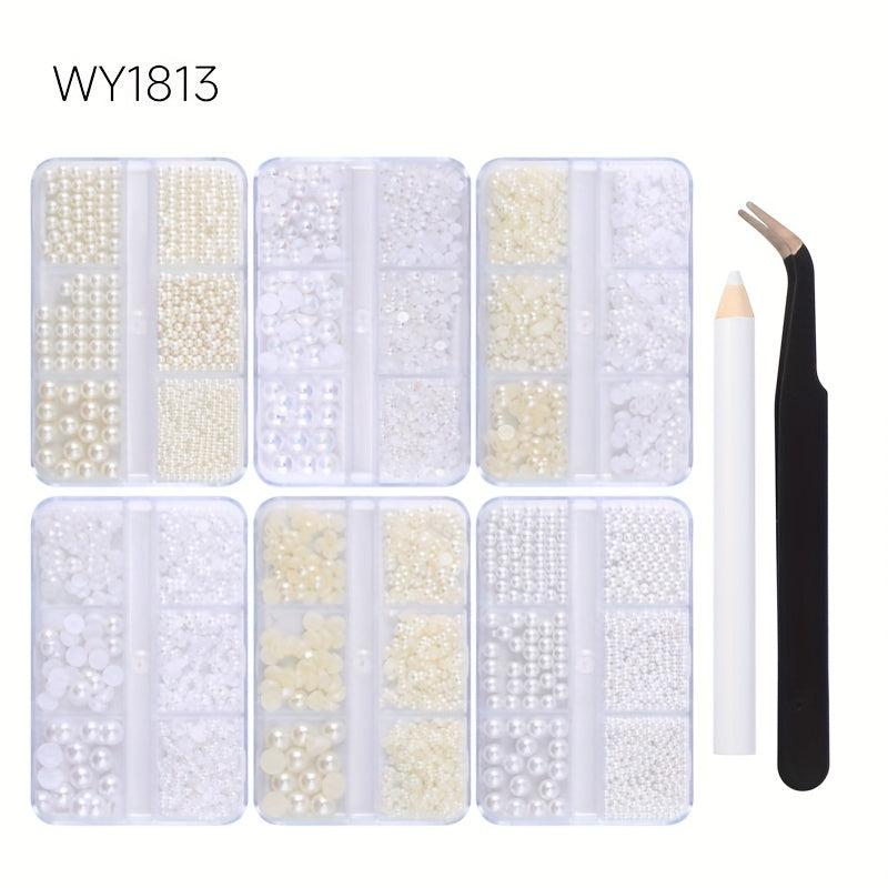 6 Boxes Nail Pearls Set With Tweezers And Drill Pen