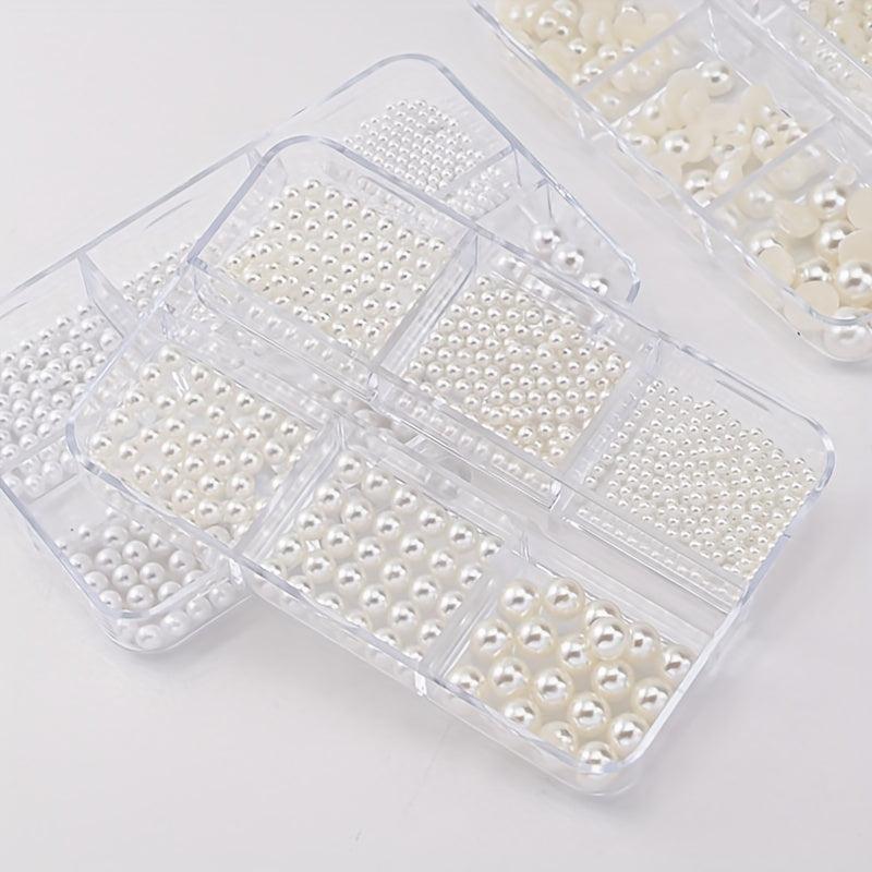 6 Boxes Nail Pearls Set With Tweezers And Drill Pen