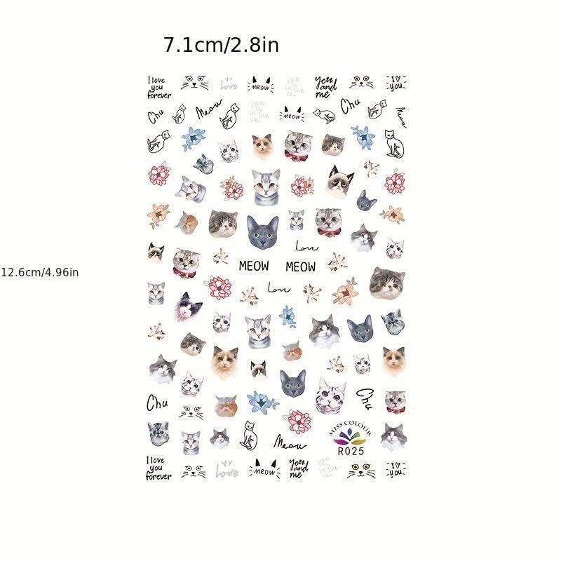8pcs Cat Nail Art Stickers Self Adhesive Nail Art Decals For DIY Or Nail Salons