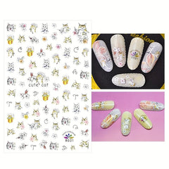 8pcs Cat Nail Art Stickers Self Adhesive Nail Art Decals For DIY Or Nail Salons