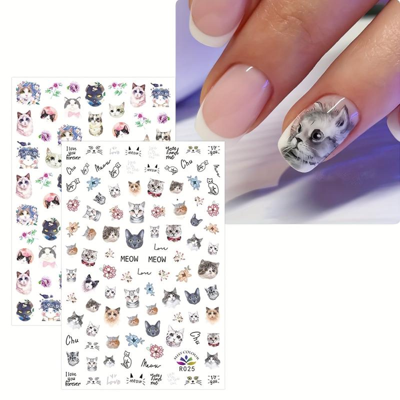 8pcs Cat Nail Art Stickers Self Adhesive Nail Art Decals For DIY Or Nail Salons