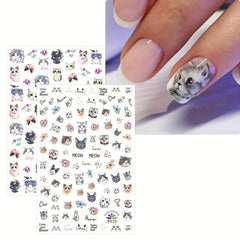 8pcs Cat Nail Art Stickers Self Adhesive Nail Art Decals For DIY Or Nail Salons