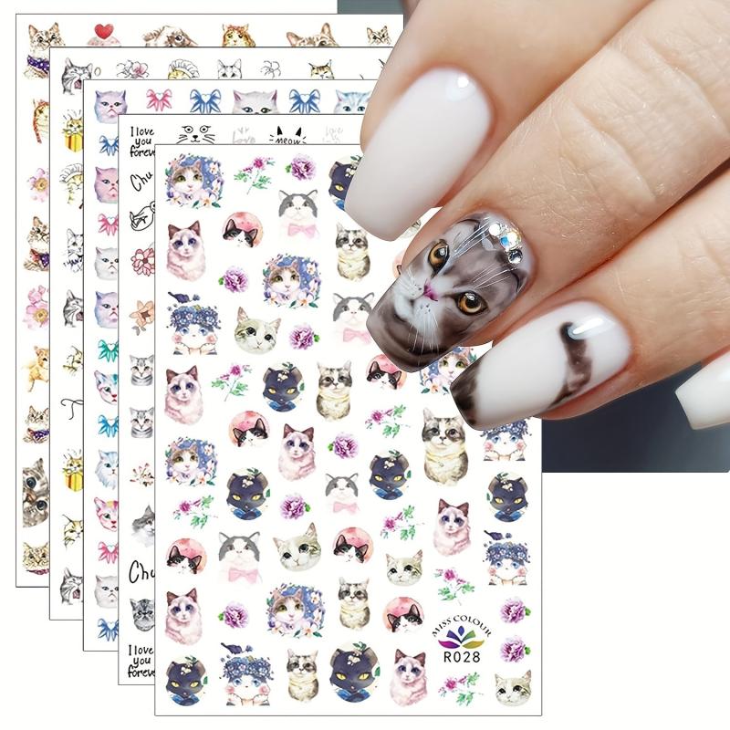 8pcs Cat Nail Art Stickers Self Adhesive Nail Art Decals For DIY Or Nail Salons