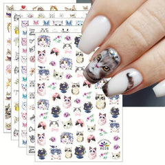8pcs Cat Nail Art Stickers Self Adhesive Nail Art Decals For DIY Or Nail Salons