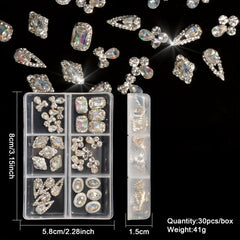 30pcs Large 3D Silvery Alloy Nail AB Rhinestones Charm