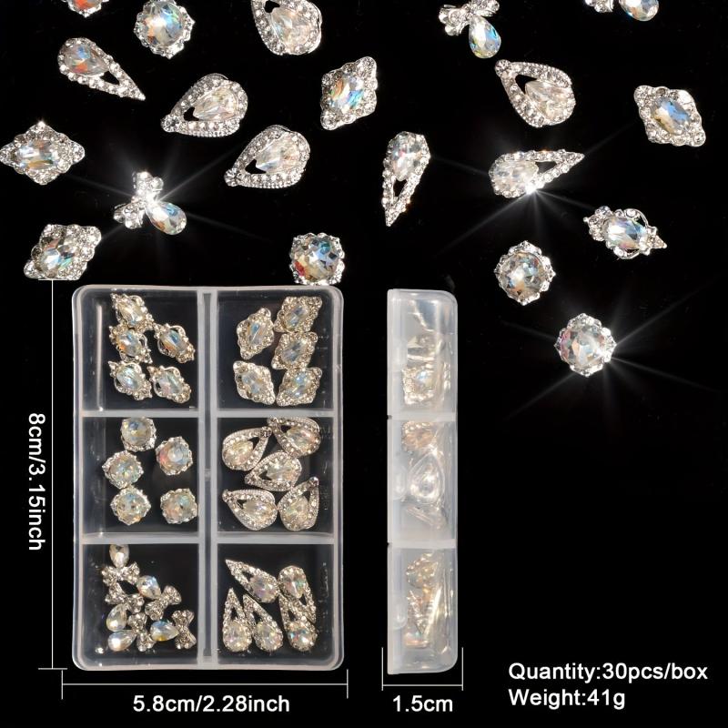 30pcs Large 3D Silvery Alloy Nail AB Rhinestones Charm