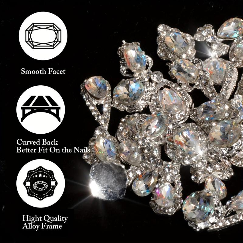30pcs Large 3D Silvery Alloy Nail AB Rhinestones Charm