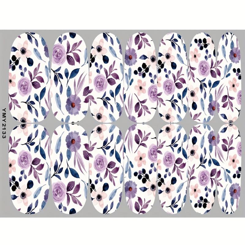Colorful Flower Nail Polish Stickers Self Adhesive Gel Nail Decals