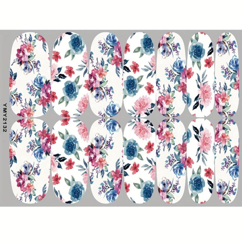 Colorful Flower Nail Polish Stickers Self Adhesive Gel Nail Decals