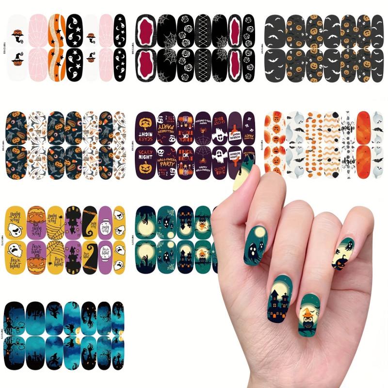 Halloween Nail Art Strips Pumpkin Spider Web Bat Ghost Nail Polish Decals