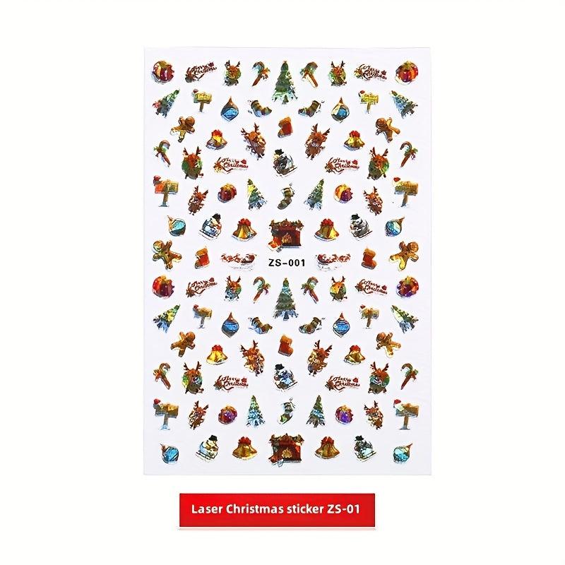 Laser Christmas Nail Art Stickers - Santa Claus Snowflake Snowman Decals