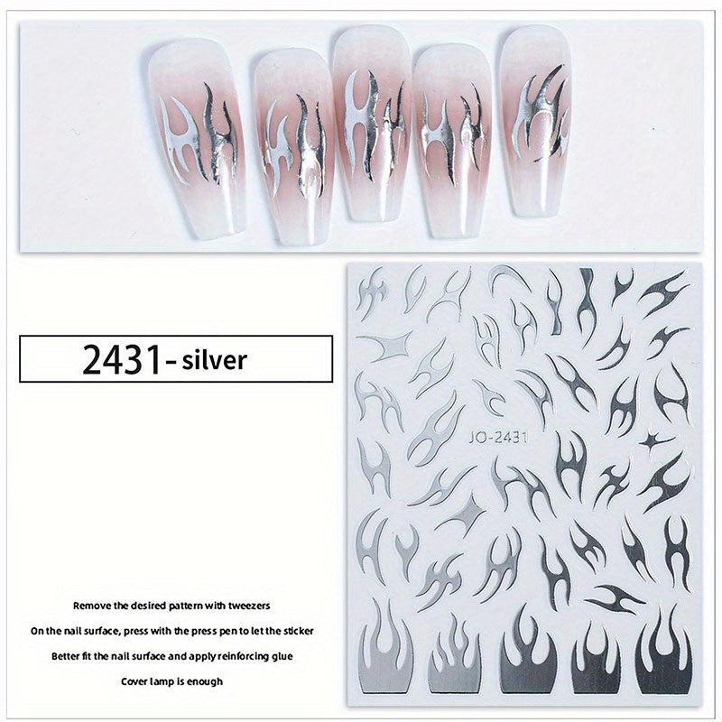 Flame Nail Stickers French Tip Nail Decals Self Adhesive 3D Nail Art Supplies
