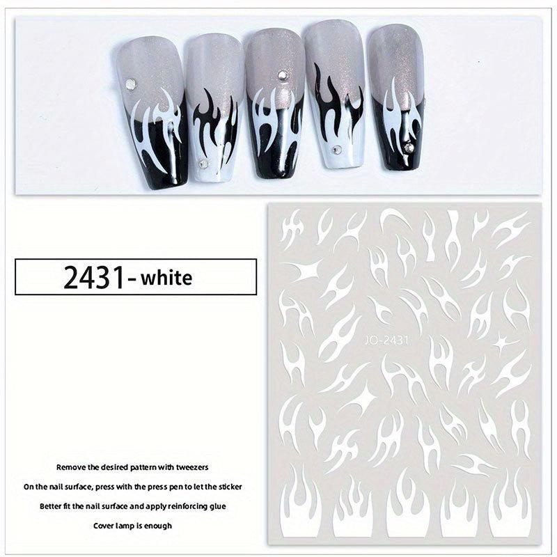 Flame Nail Stickers French Tip Nail Decals Self Adhesive 3D Nail Art Supplies
