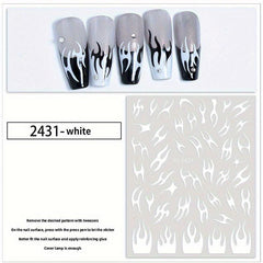 Flame Nail Stickers French Tip Nail Decals Self Adhesive 3D Nail Art Supplies
