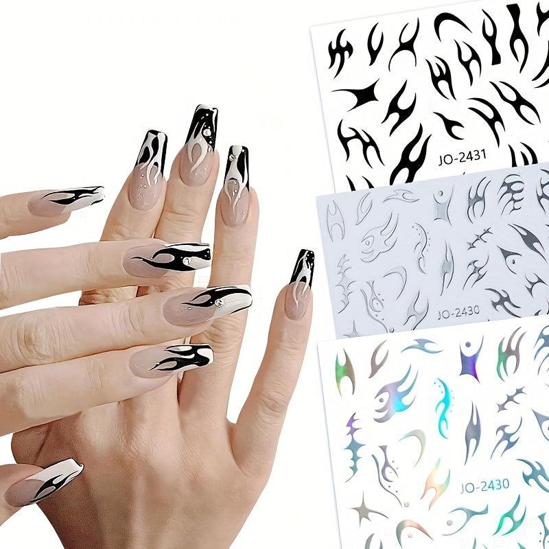 Flame Nail Stickers French Tip Nail Decals Self Adhesive 3D Nail Art Supplies