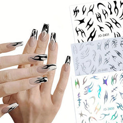 Flame Nail Stickers French Tip Nail Decals Self Adhesive 3D Nail Art Supplies