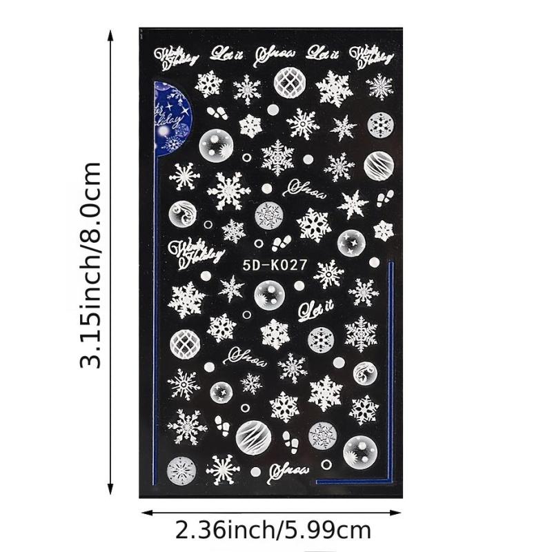 5D Snowflake Embossed Nail Art Sticker, Nail Art Slider Decoration