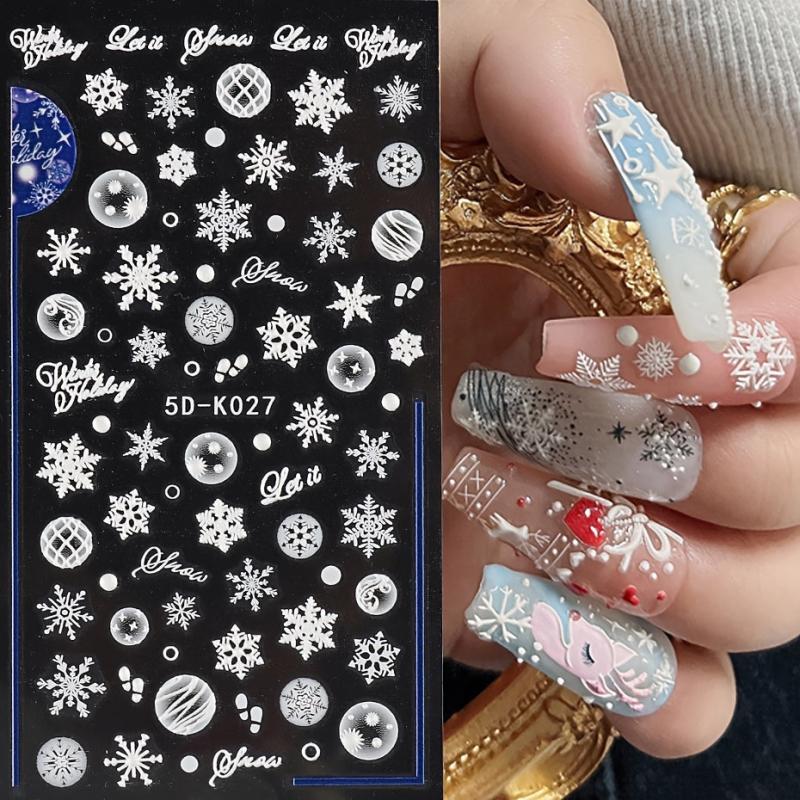 5D Snowflake Embossed Nail Art Sticker, Nail Art Slider Decoration
