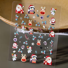 5D Christmas Nail Art Stickers Santa Elk Snowflake Decals Self Adhesive