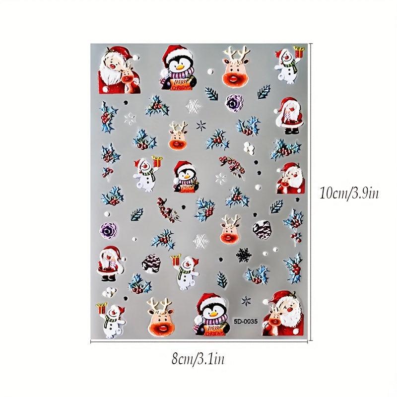 5D Christmas Nail Art Stickers Santa Elk Snowflake Decals Self Adhesive