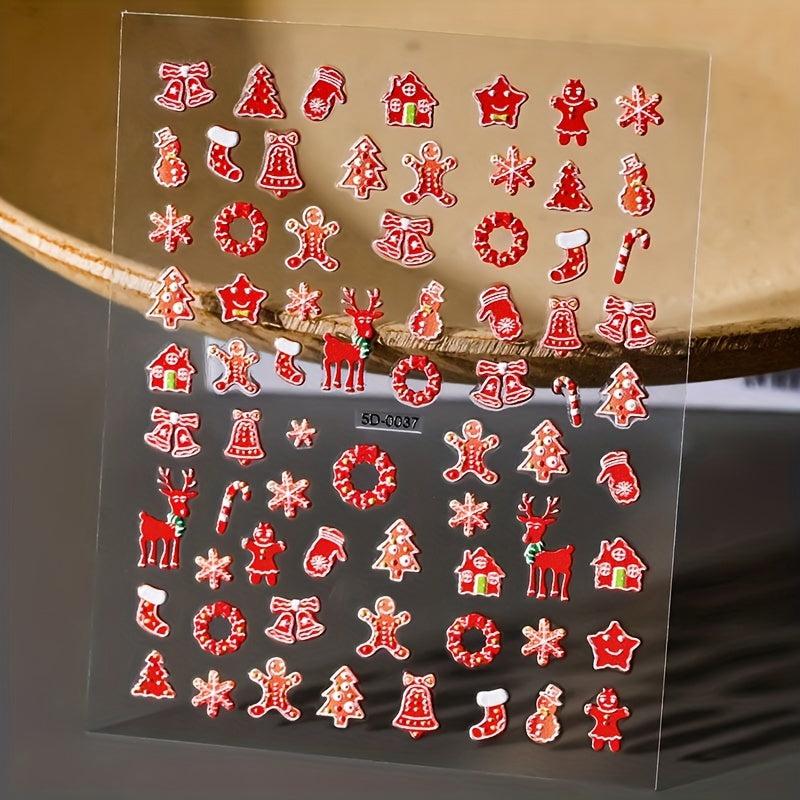 5D Christmas Nail Art Stickers Santa Elk Snowflake Decals Self Adhesive