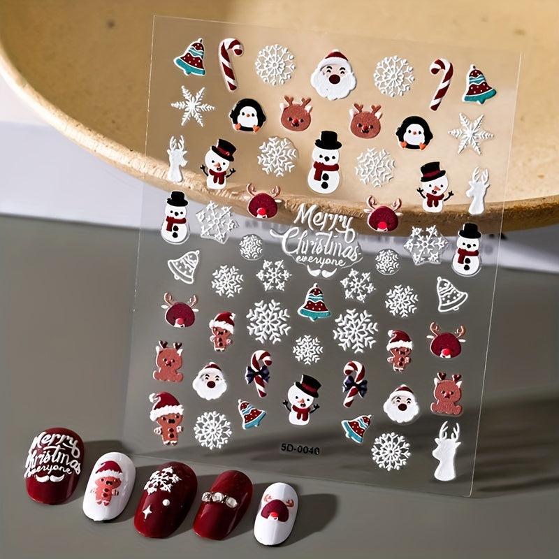 5D Christmas Nail Art Stickers Santa Elk Snowflake Decals Self Adhesive