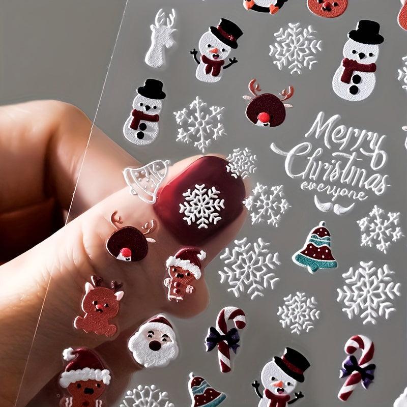 5D Christmas Nail Art Stickers Santa Elk Snowflake Decals Self Adhesive