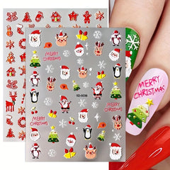 5D Christmas Nail Art Stickers Santa Elk Snowflake Decals Self Adhesive