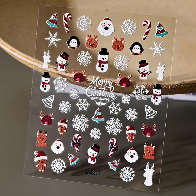 5D Christmas Nail Art Stickers Santa Elk Snowflake Decals Self Adhesive