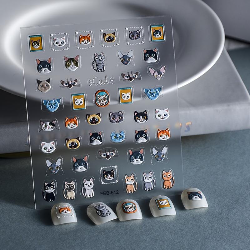 2pcs 5D Dog Cat Nail Art Stickers Kitten Paw Nail Decals