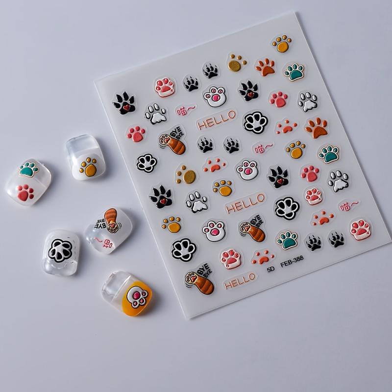 2pcs 5D Dog Cat Nail Art Stickers Kitten Paw Nail Decals