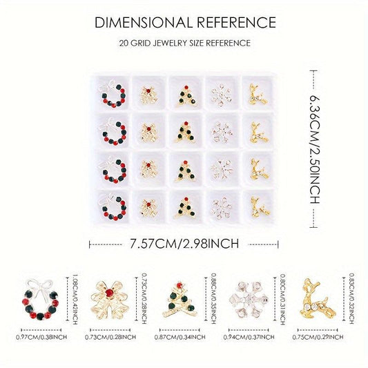 20pcs Christmas Nail Charms w/ Rhinestone 3D Nail Gem Accessories