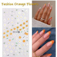 5D Embossed Flower Bunny Nail Art Stickers Self Adhesive Daisy Nail Art Decals