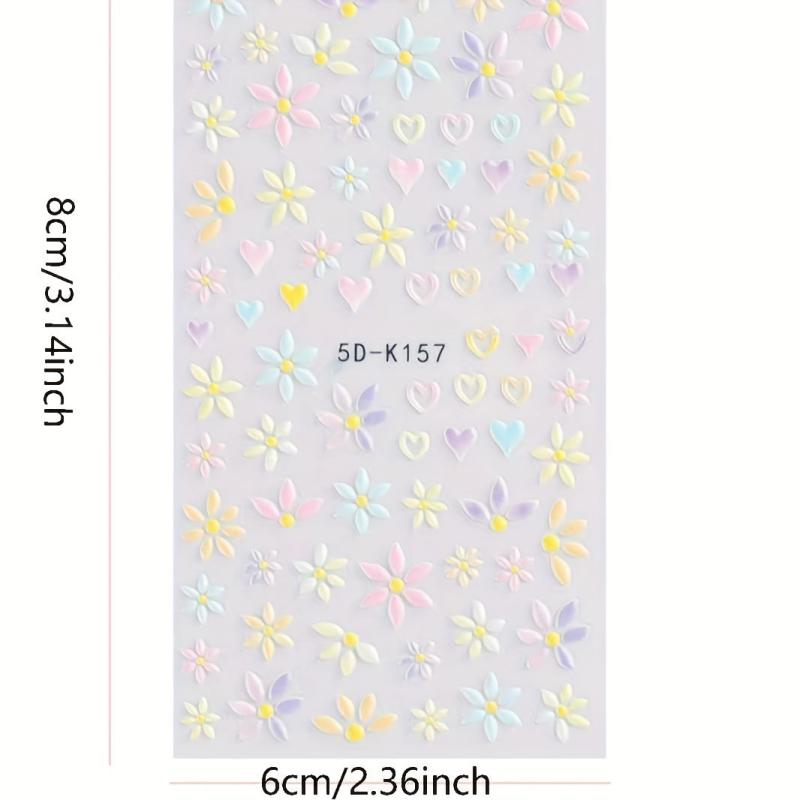 5D Embossed Flower Bunny Nail Art Stickers Self Adhesive Daisy Nail Art Decals